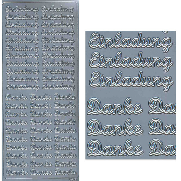 3609s Sticker Einladung und Danke silber