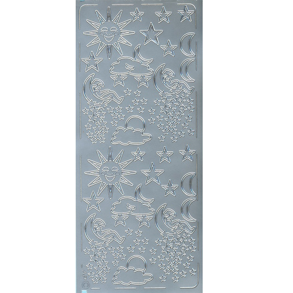 pu077s Sticker Sonne Mond Sterne II silber