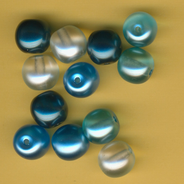 14492000 Glaswachsperlen 14mm halb-transp. türkis mix 12 Stück