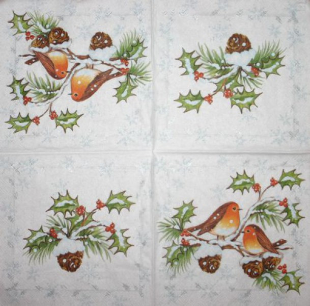 Serviette Wintervögel bunt