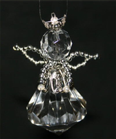 Fertiger Kristall Engel aus Perlen silber 6cm