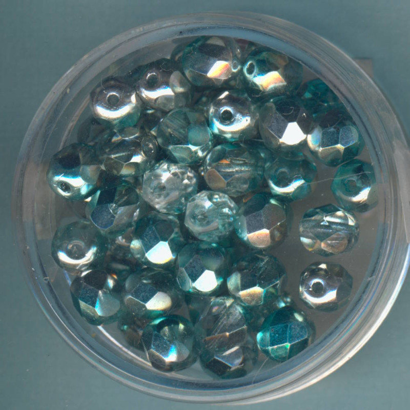 0730-06674 Glasschliffperlen 6mm halbbedampft blaugrün 50 Stück