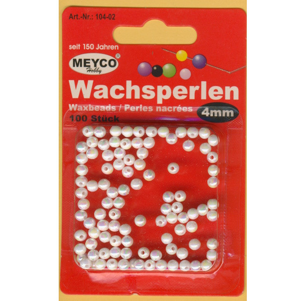 104-02 Wachsperlen 4mm weiß irisierend 100 Stück