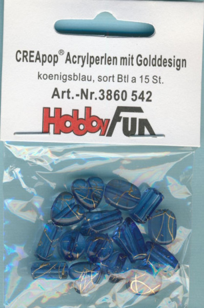 3860542 Acrylperlen Sortiment mit Golddesign königsblau 15 Stück