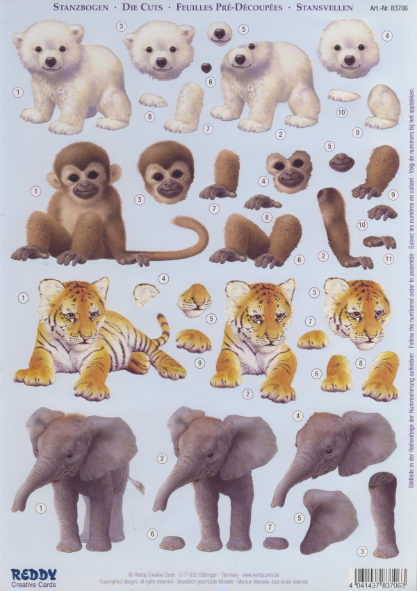 3D Stanzbogen mit Tiermotiven | Bastelshop Farbklecks