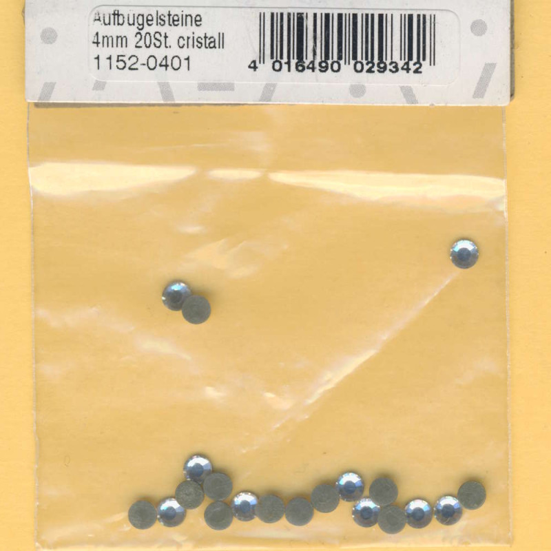 1152-0401 Aufbügelsteine 4mm kristall 20 Stück