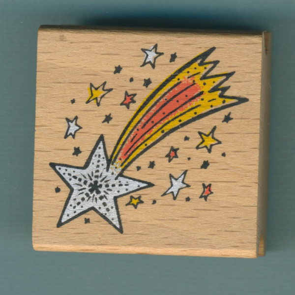61223004 Holzstempel Sterne mit Komet 4,5x4,5cm