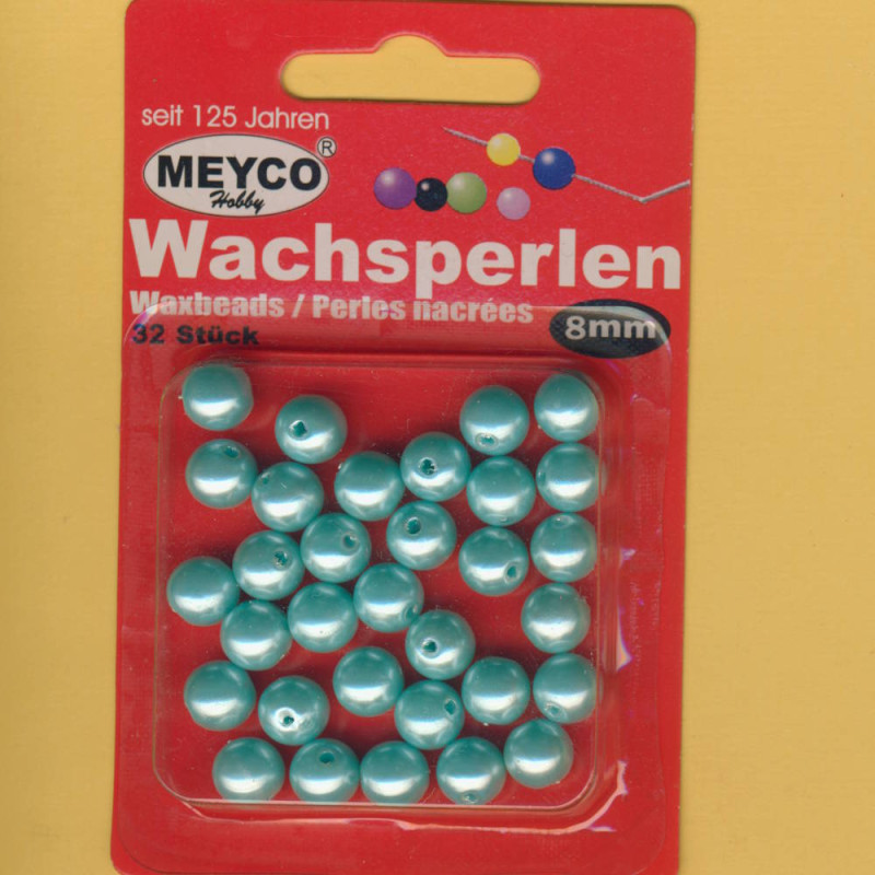 108-10 Wachsperlen 8mm türkis 32 Stück