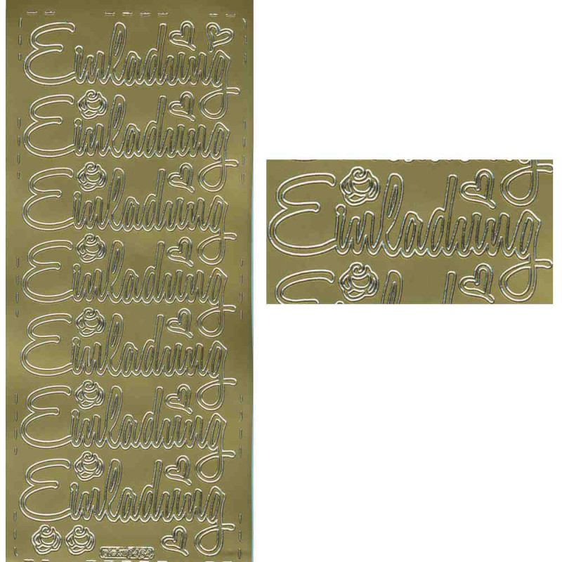 pu464g Sticker Einladung 6 gold