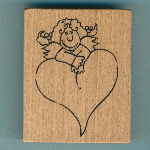 90421 Holzstempel Engel mit Herz 6x5cm