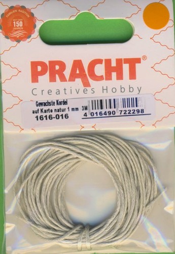 Gewachste Kordel 1mm natur 3m