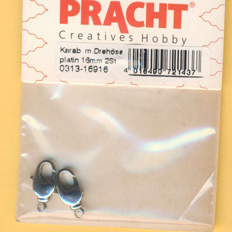 0313-16916 Karabiner mit Drehöse 16mm platin 2 Stück