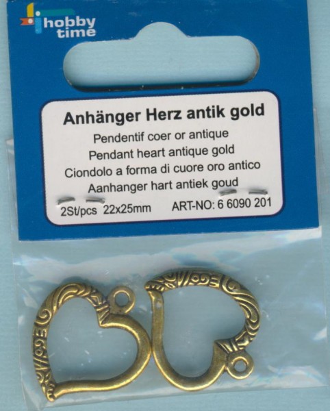 66090201 Metallanhänger Herz antik gold 22x25mm 2 Stück