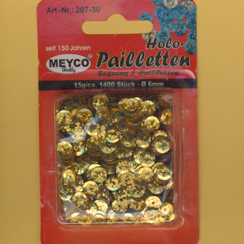 207-30 Pailletten gewölbt 6mm hologramm gold 15g