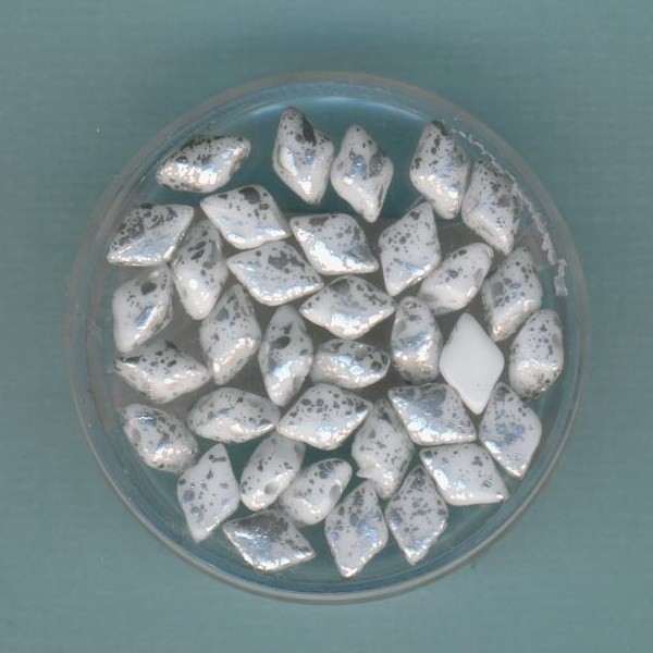 17187w_GemDuo-Beads-8x5mm-weiß-silber-marmoriert-5g