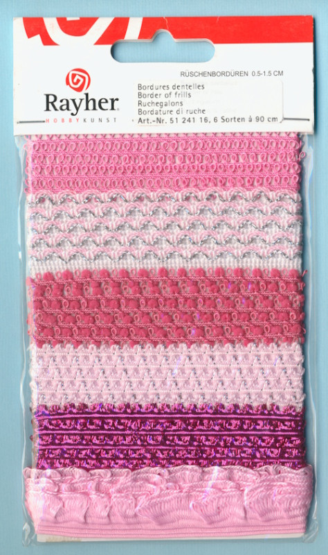 5124116 Rayher Rüschenbordüren 0,5-1,5cm rosa 6x90cm
