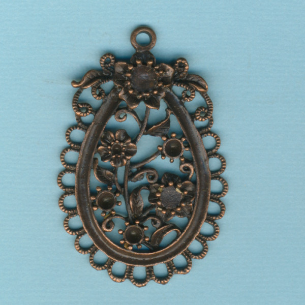 491712981 Metall Anhänger Blumen Medaillon altkupfer 50x35mm