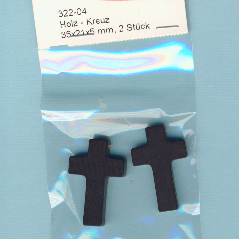 355-04 Holz Kreuz mit Loch 35x21x5mm schwarz lackiert 2 Stück