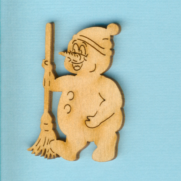 seh7705 Holz Deko Schneemann mit Mütze und Besen 5cm