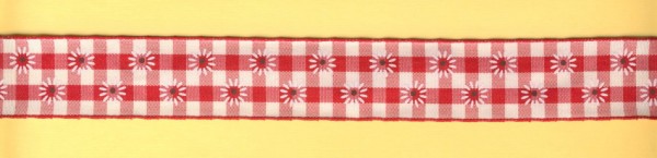 1922565 Karoband mit Blümchen 25mm rot-weiß lfd Meter