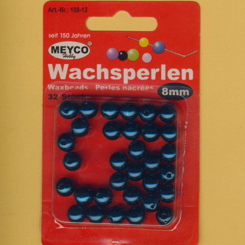 108-13 Wachsperlen 8mm dunkelblau 32 Stück