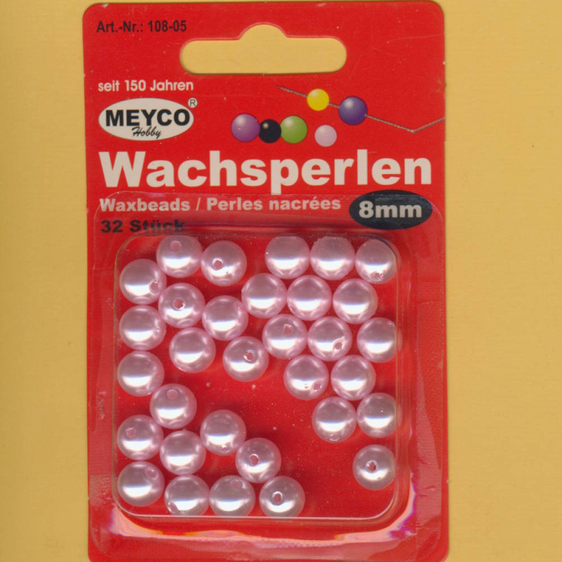 108-05 Wachsperlen 8mm rosa 32 Stück