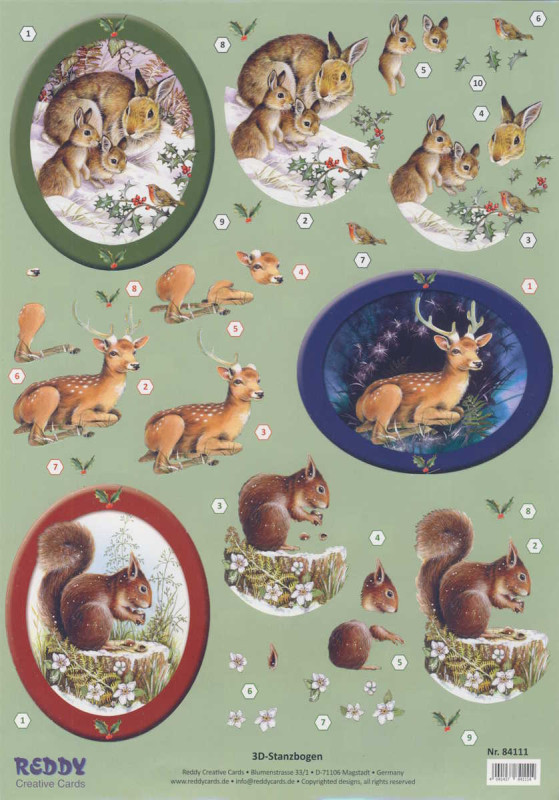 84111 3D Stanzbogen Waldtiere weihnachtlich
