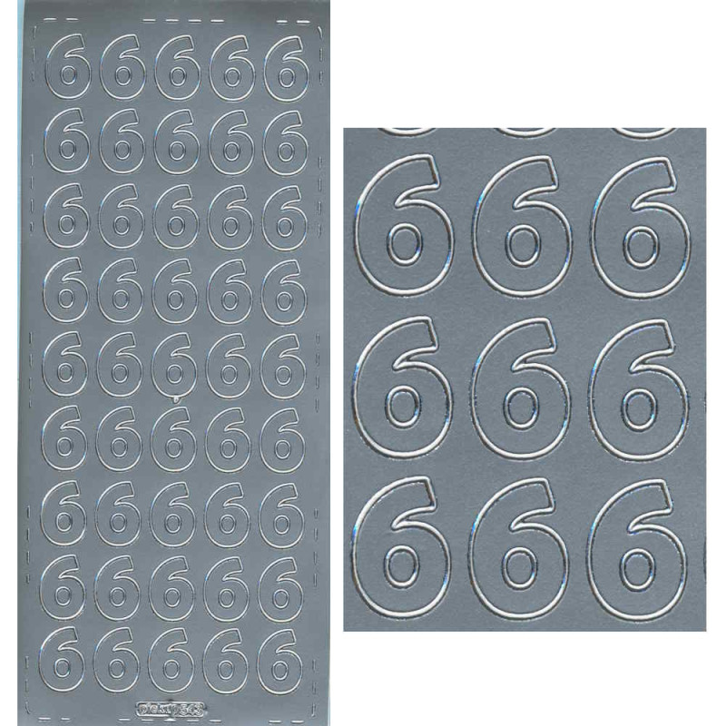 pu543s Sticker Ziffer 6 20mm silber
