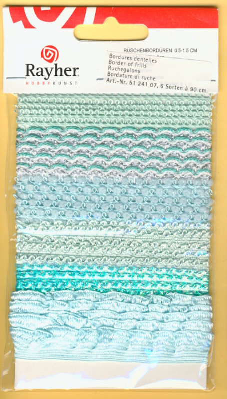 5124107 Rayher Rüschenbordüren 0,5-1,5cm hellblau 6x90cm