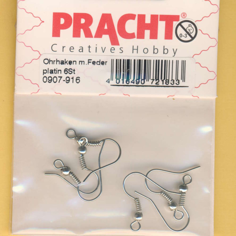 0907-916 Ohrhaken mit Feder platin 6 Stück