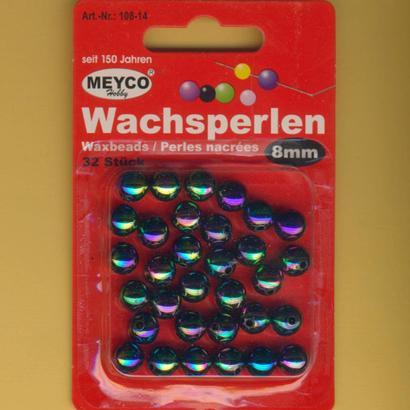 108-14 Wachsperlen 8mm regenbogen 32 Stück