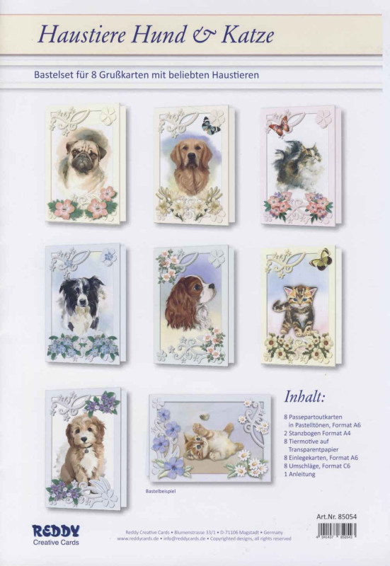 85054 Karten Bastelset Haustiere Hund und Katze