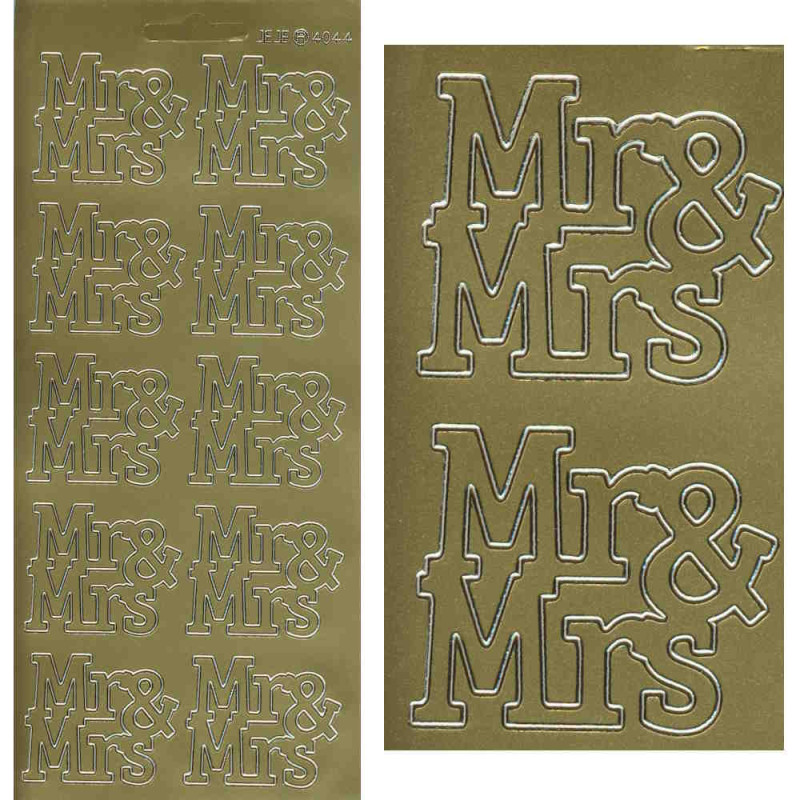 4044g Sticker Hochzeit Mr und Mrs 2 gold