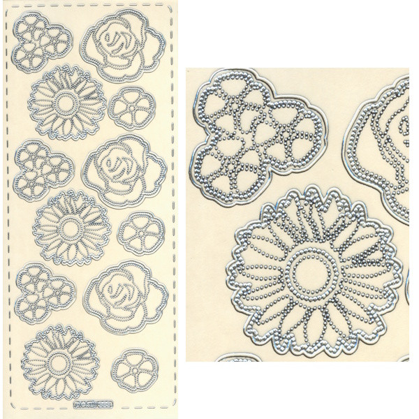 pu363s Sticker Blumen 6 silber transparent