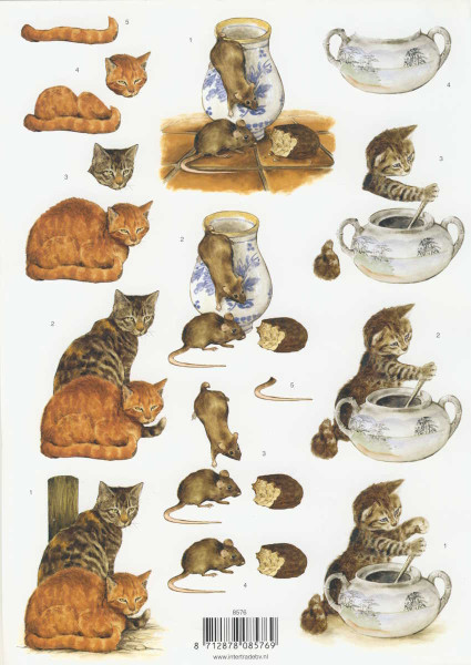 8576 3D Motivbogen A4 Katzen und Mäuse