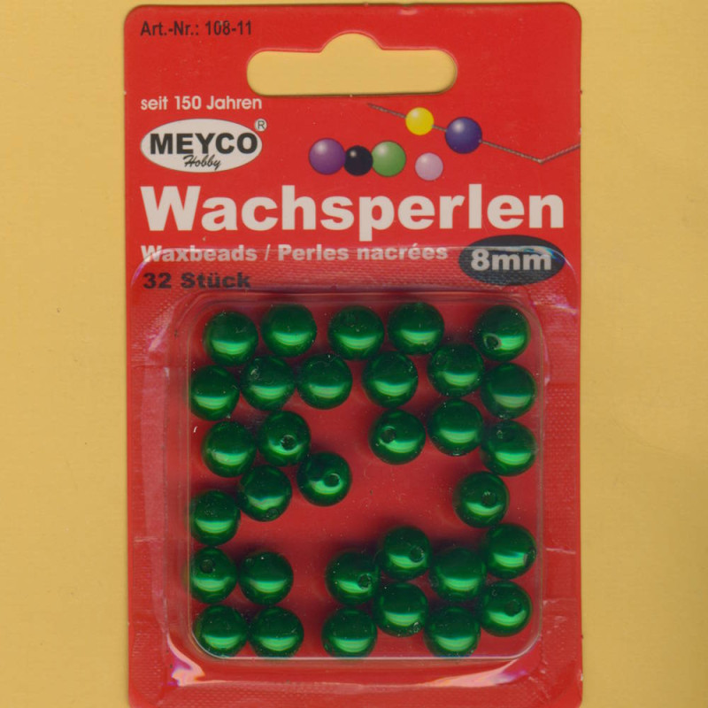 108-11 Wachsperlen 8mm dunkelgrün 32 Stück