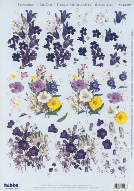 82097 3D Stanzbogen A4 Enzian und Glockenblumen