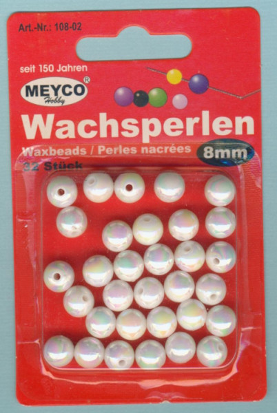 10802 Wachsperlen 8mm weiß irisierend 32 Stück