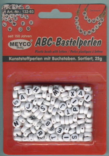 13293 ABC-Bastelperlen Buchstaben 6mm rund schwarz weiß 25g