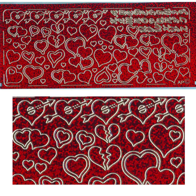 pu033r Sticker Herzen13 rot gold hologramm