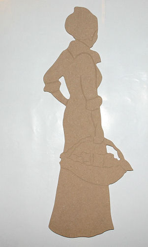 085160010 Holz Dekor Dame mit Korb 30,5x12cm