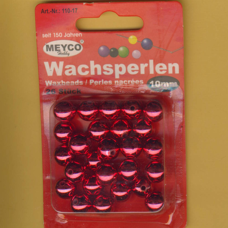 110-17 Wachsperlen 10mm rot metallic 26 Stück