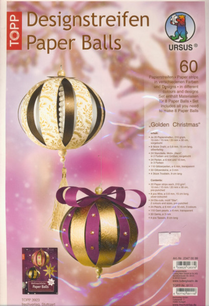 23470099 Paper Ball Set Golden Christmas