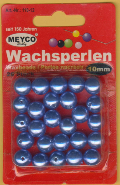 11012 Wachsperlen 10mm mittelblau 26 Stück