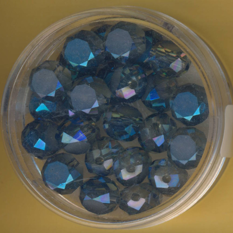 4437-08104 Glasschliffperlen flach 4x8mm metallic blau AB 25 Stück