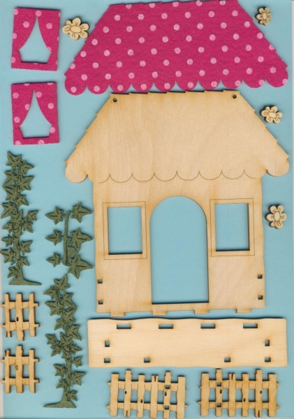 Holz-Deko Bastelset Haus mit Zaun pink