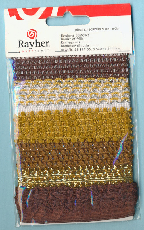 5124105 Rayher Rüschenbordüren 0,5-1,5cm braun 6x90cm