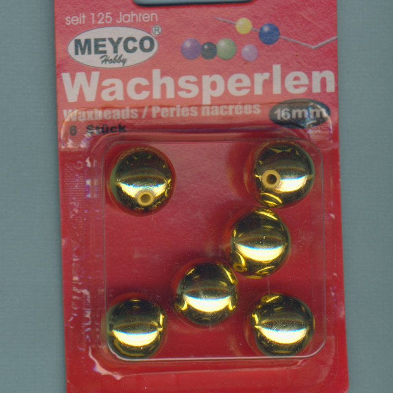 116-16 Wachsperlen 16mm gold 6 Stück