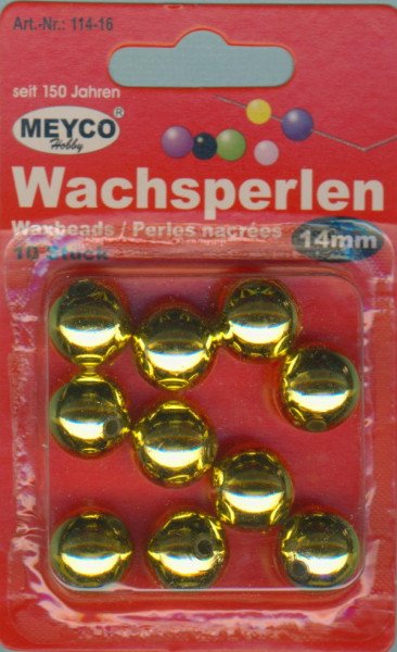 11416 Wachsperlen 14mm gold 10 Stück