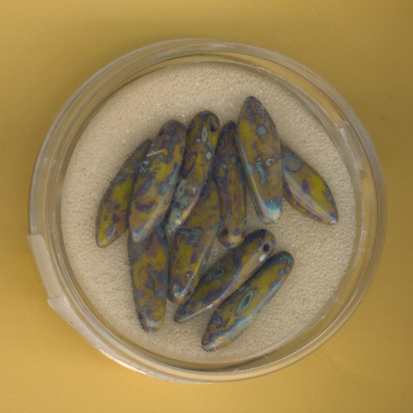4834-16704 Dagger Beads 16x5mm grau dunkelgelb 10 Stück